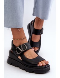 Women's Black Wedge and Platform Sandals in Eco Leather Triaola - 58292 BK