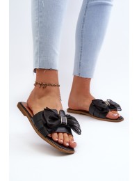 Flat Women's Black Slide Sandals with Bow Balinda - T598P BLACK