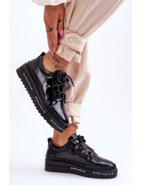 Black Platform Women's Glossy Sneakers S.Barski LR592B - LR592B BLACK