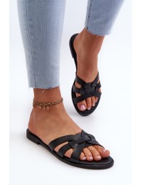 Women's Flat Heeled Sandals in Black Faux Leather Rosalini - 24SD97-7747 BLACK