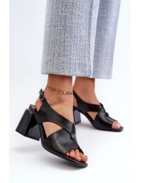 Elegant Women's High Heel Sandals in Black Eco Leather Asellesa - 62111 BK