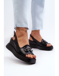 Women's Platform and Wedge Sandals with Black Embellishment Janesca - ASA209-11 CZARNY
