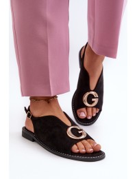 Elegant Women's Sandals with Eco Suede Decoration S.Barski KV27-058 Black - KV27-058 BLACK
