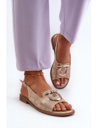 Elegant Women's Sandals with Gold Embellishment on Flat Heel Gold S.Barski KV27-053 - KV27-053 GOLD