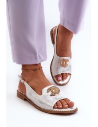 Women's Sandals with Decoration S.Barski KV27-049 Silver - KV27-049 WHITE