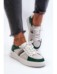 Women's Leather Sneakers D&A LR110 Green-White - LR110 WHT/GREEN