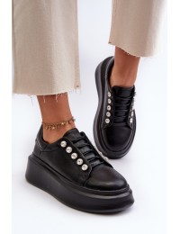 Women's Leather Sneakers on Chunky Platform Black S.Barski LR628 - LR628 BLACK