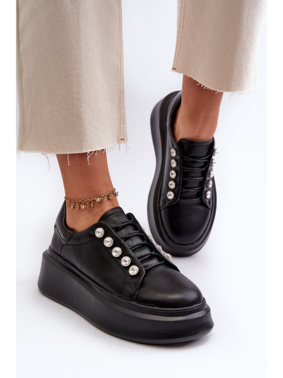 Moteriški juodi odiniai batai su platforma - LR628 BLACK