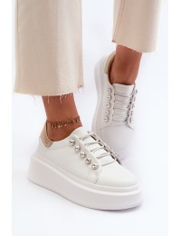 Women's Leather Sneakers on Chunky Platform White S.Barski LR628 - LR628 WHITE
