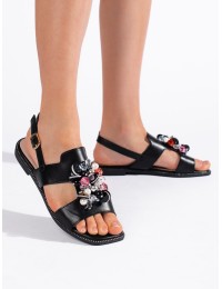 Czarne damskie sandały z ozdobą - GD-FL858B