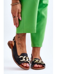 Women's Leather Sandals Lewski Shoes 3230 Black Peas - 3230 CZARNY GROCH