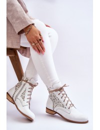 Moteriški balti odiniai batai su užtrauktuku  - 3186 BIAŁY GROCH