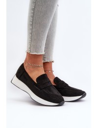 Women's Platform Loafers in Black Eco Suede Inesqua - 22-325 BLACK