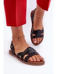 Flat Women's Sandals Made of Eco Leather Vinceza 17347 Black - 17347 CZARNY
