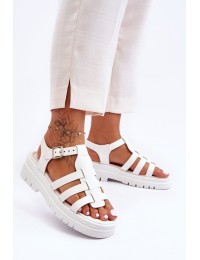 Leather Flat Sandals with Straps White Diosa - D-27 WHITE