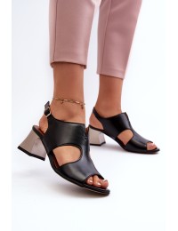 Women's Leather High Heel Sandals by Maciejka 06566-01 Black - 06566-01/00-5 CZARNY