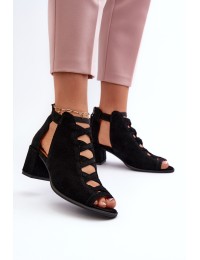 Women's Suede High Heel Sandals by Maciejka 06456-01 Black - 06456-01/00-5 CZARNY