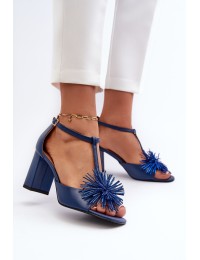 Leather Sandals with Heel and Decoration Laura Messi 2758 Navy - 2758/245