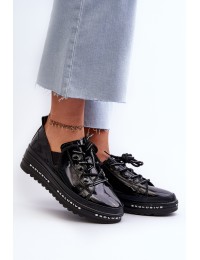 Women's Lace-Up Platform Shoes Genuine Leather S.Barski LR620 Black - LR620 BLACK