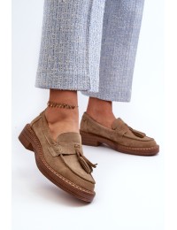 Women's Suede Loafers with Fringes D&A Brown - TW107 BROWN