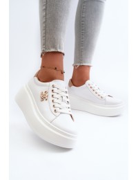 White Women's Leather Platform Sneakers Pernalia - Y138-9 WHITE