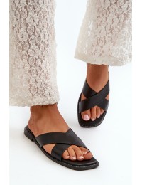 Women's Flat Heeled Sandals In Faux Leather S.Barski KV27-002 Black - KV27-002 BLACK