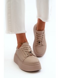 Women's Leather Platform Sneakers in Beige by Vinceza 66700 - 66700 BE LICO SKÓRA