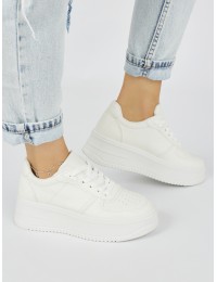 Białe damskie buty sportowe na platformie - LA257W