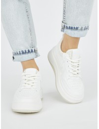 Damskie białe sneakersy na grubej podeszwie - VL233W/BE