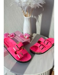 Women's Slip-On Cork Sole Neon Pink Sandals Cortina - DZ119-5A PEACH