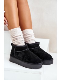 Natūralios odos zomšiniai UGG stiliaus žieminiai batai - NN604 BLACK