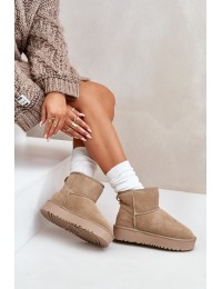 Natūralios odos zomšiniai UGG stiliaus žieminiai batai - NN605 KHAKI