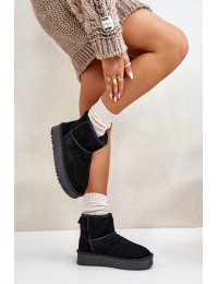 Natūralios odos zomšiniai UGG stiliaus žieminiai batai - NN605 BLACK