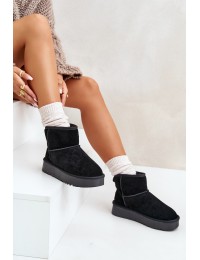 Natūralios odos zomšiniai UGG stiliaus žieminiai batai - NN605 BLACK