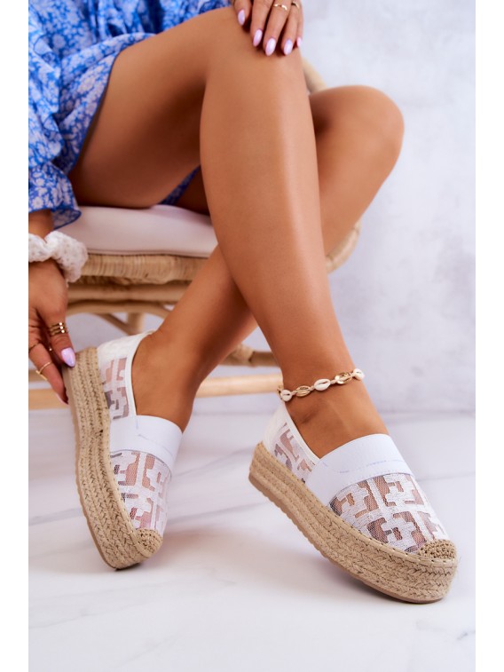 Baltos espadrilės su platforma - 333-181 WHITE