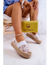 Baltos espadrilės su platforma - 333-181 WHITE