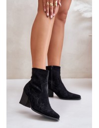 Cowboy Ankle Boots With Heel Eco Suede Black Arabelline - C-181 BLACK