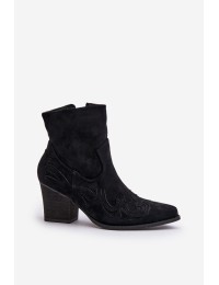 Cowboy Ankle Boots With Heel Eco Suede Black Arabelline - C-181 BLACK