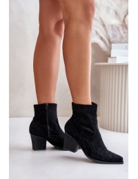 Cowboy Ankle Boots With Heel Eco Suede Black Arabelline - C-181 BLACK