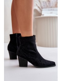 Cowboy Ankle Boots With Heel Eco Suede Black Arabelline - C-181 BLACK