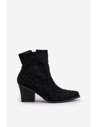 Cowboy Ankle Boots With Heel Eco Suede Black Arabelline - C-181 BLACK