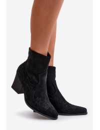 Cowboy Ankle Boots With Heel Eco Suede Black Arabelline - C-181 BLACK