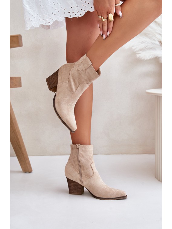 Cowboy Ankle Boots On Heel Eco Suede Brown Arabelline - C-180 BEIGE