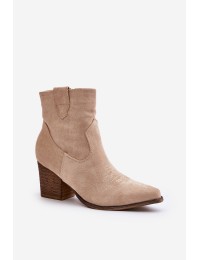 Cowboy Ankle Boots On Heel Eco Suede Brown Arabelline - C-180 BEIGE