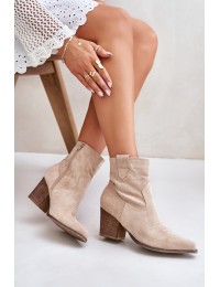 Cowboy Ankle Boots On Heel Eco Suede Brown Arabelline - C-180 BEIGE