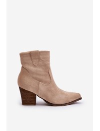 Cowboy Ankle Boots On Heel Eco Suede Brown Arabelline - C-180 BEIGE