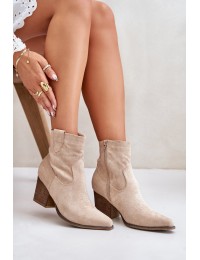 Cowboy Ankle Boots On Heel Eco Suede Brown Arabelline - C-180 BEIGE