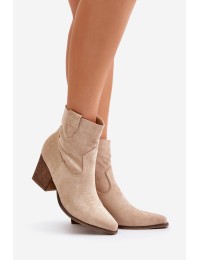 Cowboy Ankle Boots On Heel Eco Suede Brown Arabelline - C-180 BEIGE