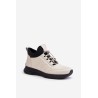 Warm Sports Leather Shoes With Zipper Beige Artiker 55C0038 - 55C0038 BEIGE-BLACK