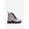 Lacquered Wedge Ankle Boots Insulated Gray Vinceza 66703 - 66703 SZARY LAKIER SK